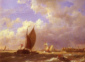 Dommelshuizen Cornelis Christiaan A Sunlit Dock Hermanus Snr Koekkoek seascape boat Oil Paintings